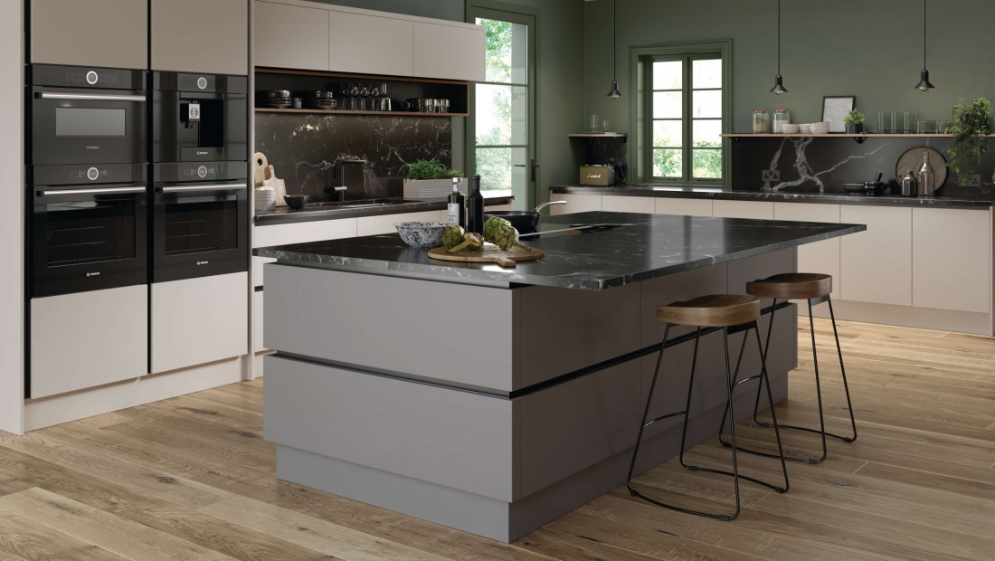 Valore Dust Grey slab kitchen Doors